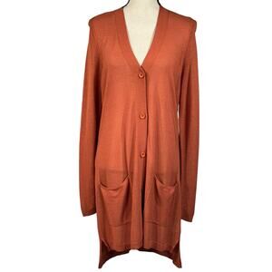 Alfani Medium Hi-Low Long Cardigan Long Sleeve Button-Up Lightweight Pockets New